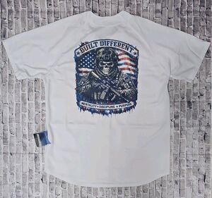 Patriotic Skull Soldier Baseball Jersey White Button Up Adult Size L (Large)